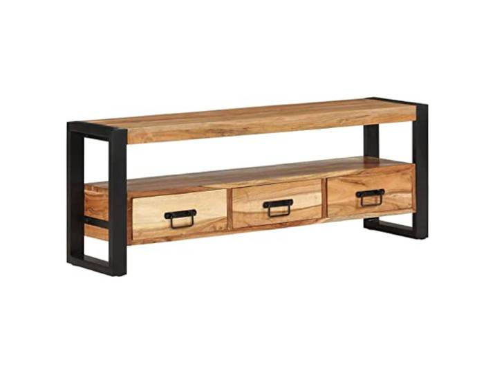 GHVBNMF TV-Schrank Massivholz Akazie Lowboard 120x30x45 cm Rustikales Lowboard fürs Wohnzimmer mit 3 Schubladen und offenem Fach für Konsolen und Zubehör.