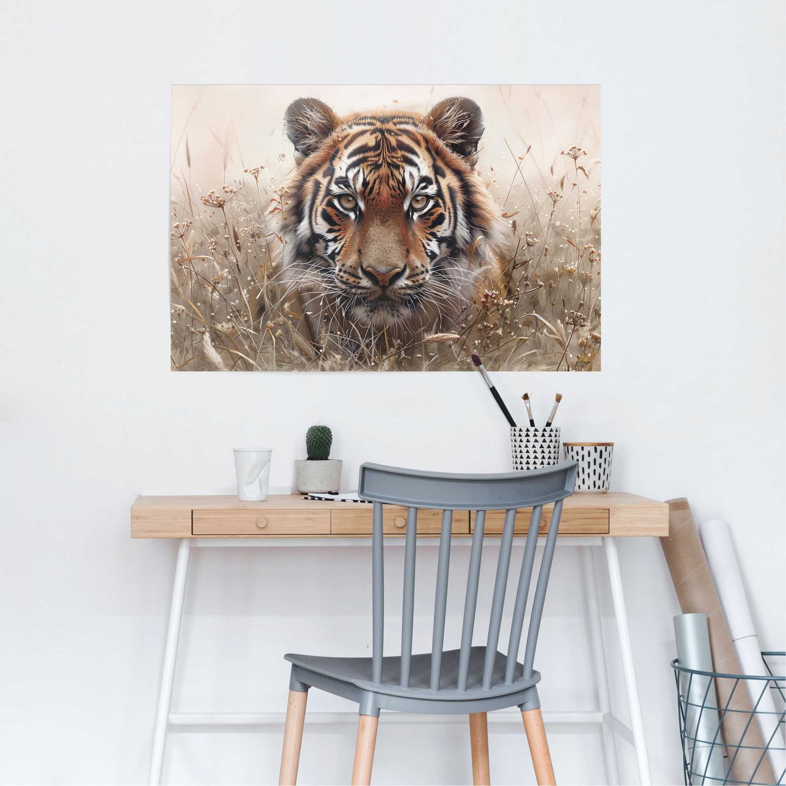 home24 Hunting Tiger Poster, beige, 61 x 92 cm