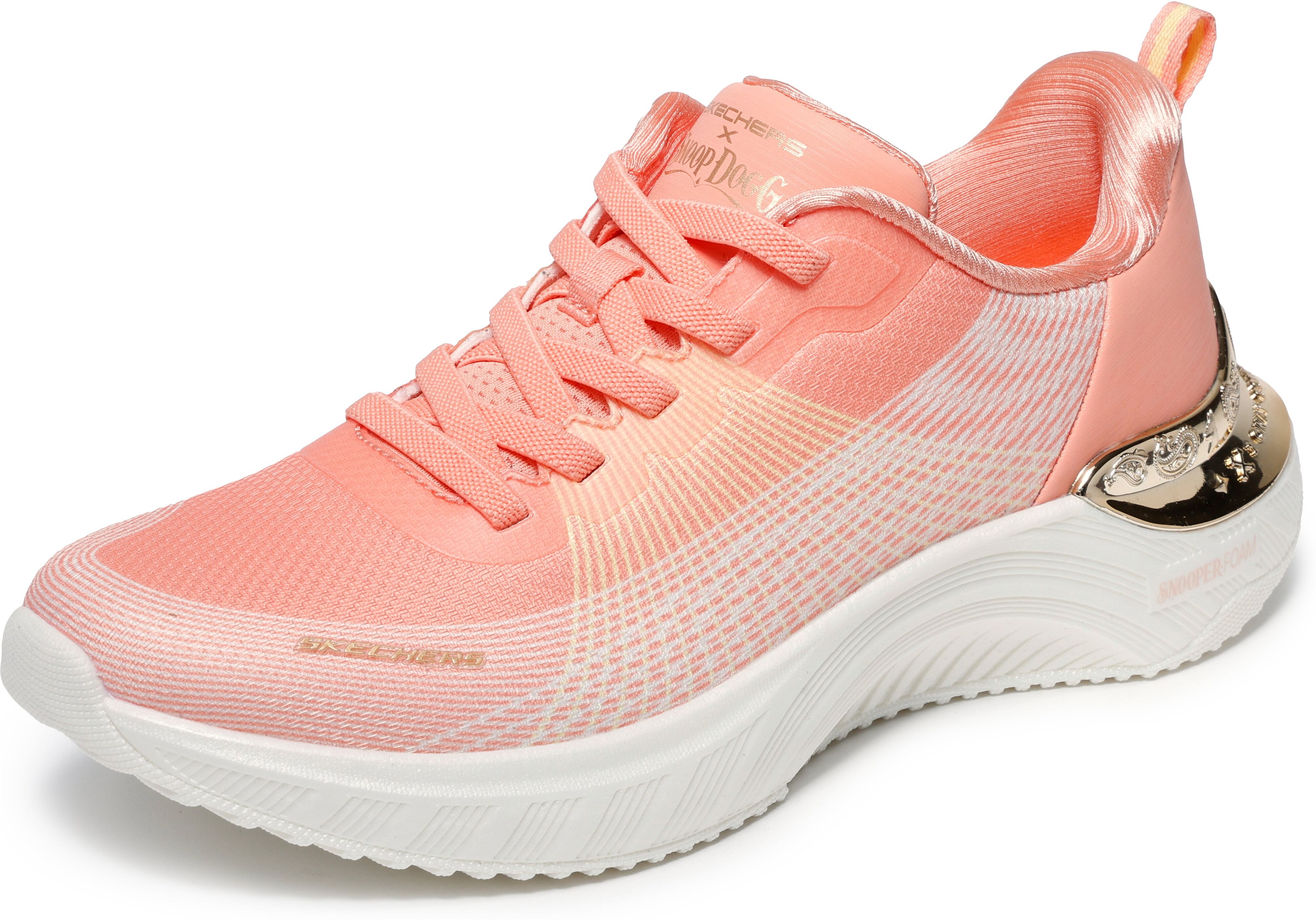 Slip-On Sneaker SKECHERS "SNOOP ACE-CYBER WALKER", Damen, Gr. 35, Textil, rosa (orange), Lederimitat, Textil, kontrastfarbene Details, Schuhe Slip-On Sneaker, Schlupfschuh, Freizeitsneaker, Halbschuh mit Vapor Foam orange 35, Textil