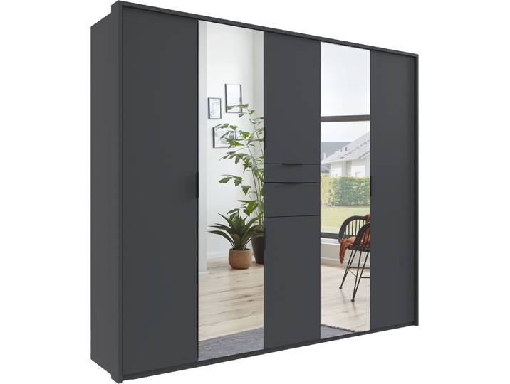 Drehtürenschrank, Spanplatte, Graphit, 225×208×58 cm, Mit Spiegel, Mit Stauraum, WIMEX