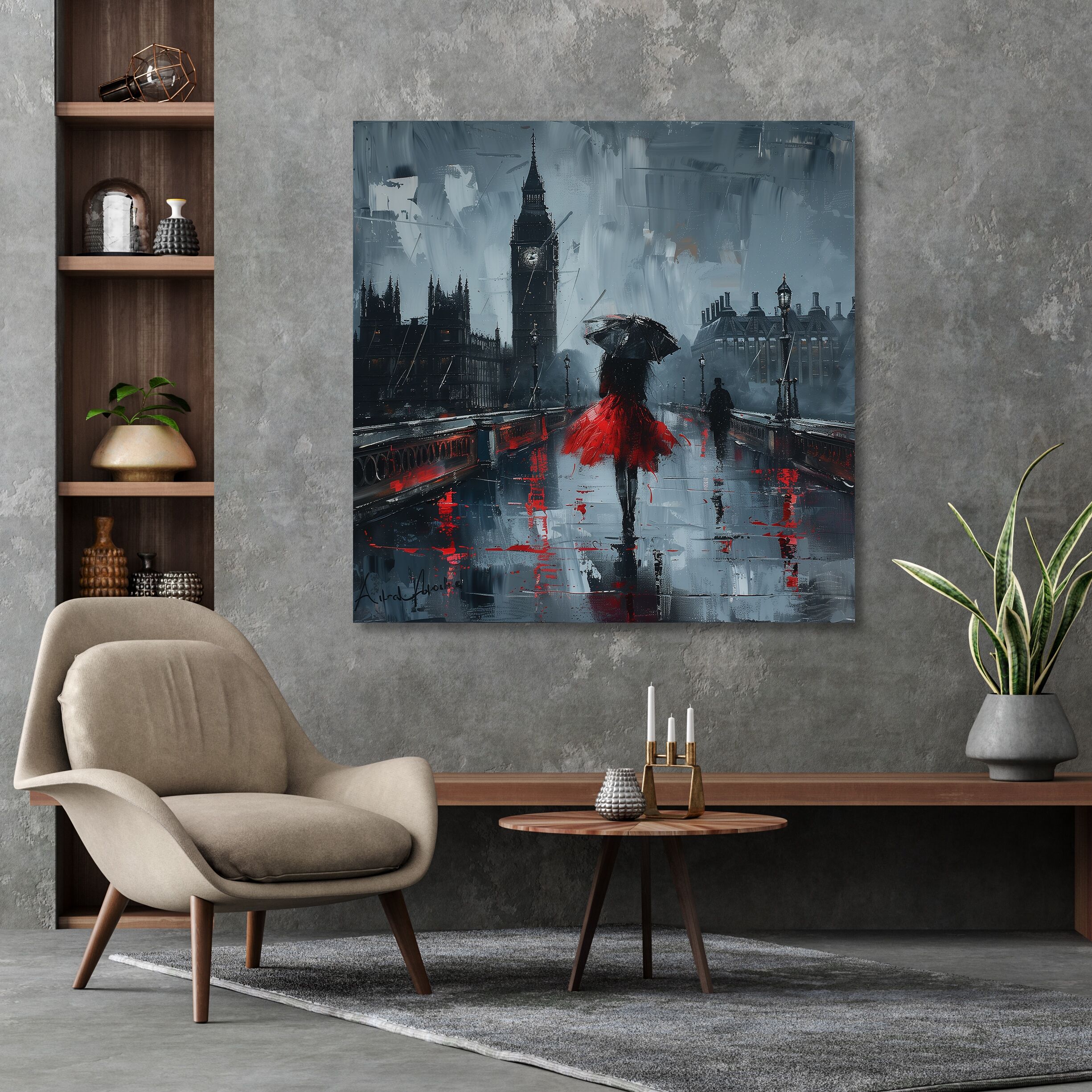 Leinwandbild QUEENCE "London bei Regen", grau, B:40cm H:40cm T:1,5cm, Canvas, Holz, Bilder, Leinwandbild grau B/H/T: 40cm x 40cm x 1,5cm
