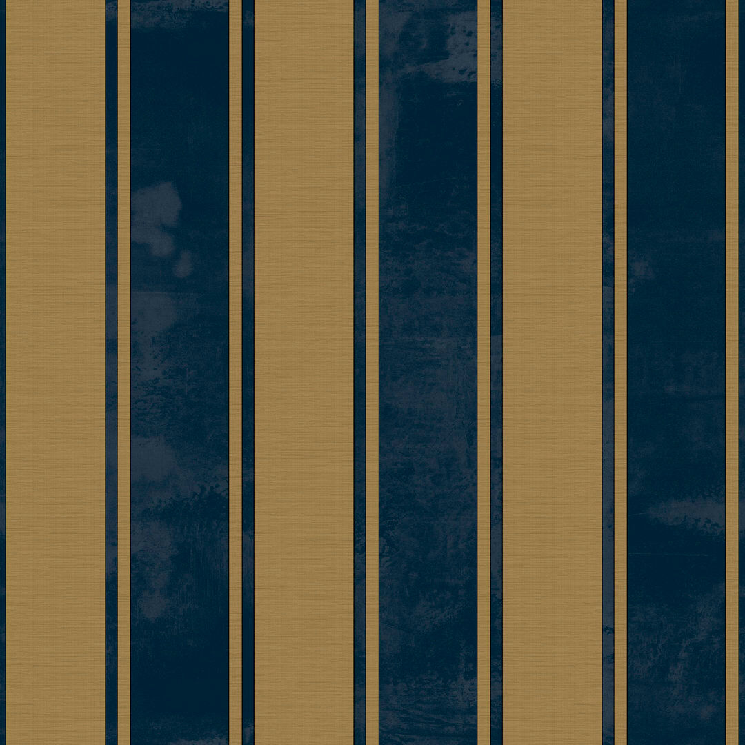 Lily Manor Elgin Classic Stripe Design Embossed Satin 10m x 53cm Wallpaper Roll Blue/Gold
