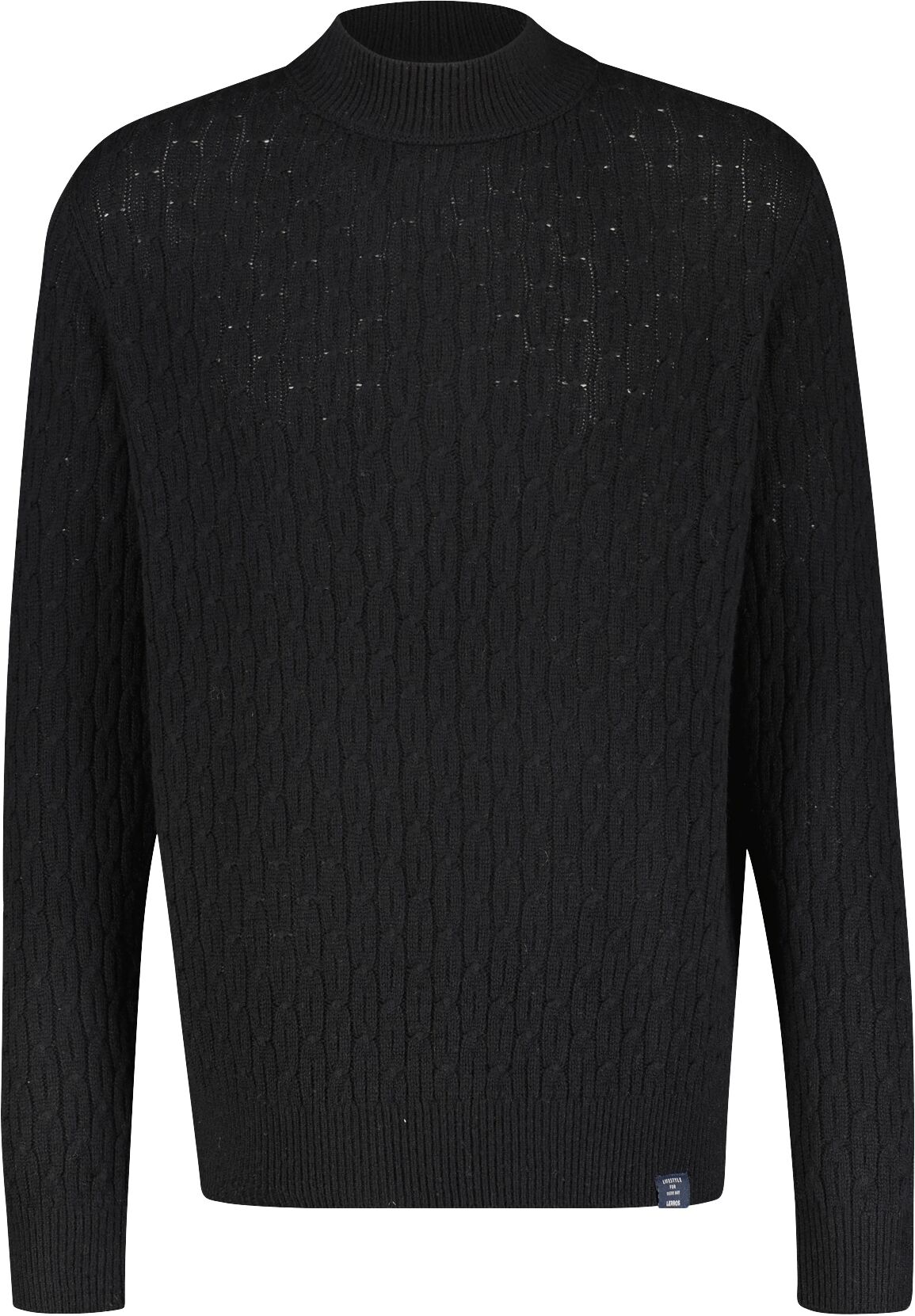 Strickpullover LERROS "Cable-Strickpullover mit Turtleneck", Herren, Gr. XL, schwarz, 88% Schurwolle, 12% Kaschmir, Rundhals, Pullover Strickpullover schwarz XL