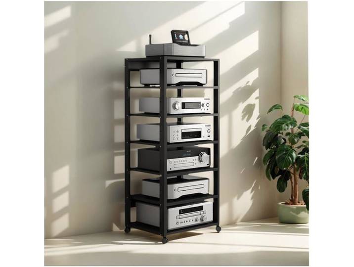 Meuble Audio Hi-Fi 7 niveaux Rack AV avec roulettes silencieuses et étagères réglables Noir 55x40x131 cm
