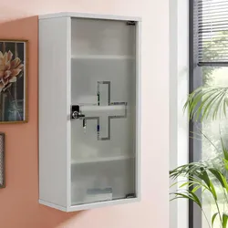Medizinschrank abschließbar in Weiß Glastür