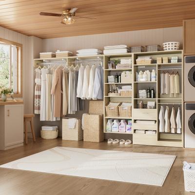 Rackcog "Qvella 59""-132"" Closet System with Adjustable Shelves and Drawers,Multi-Functional Combination Wardrobe System Closet Organizer"