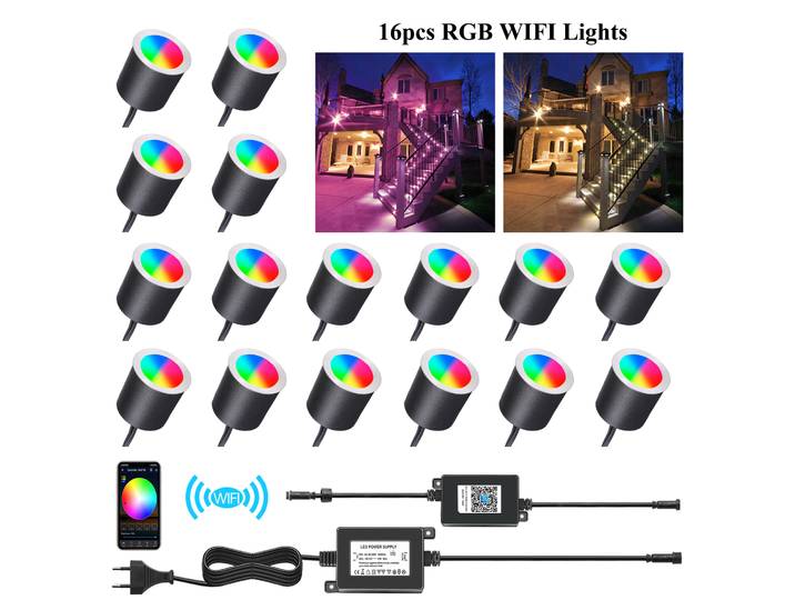Lampes encastrées LED RGB WIFI étanches IP67 pour l'extérieur, éclairage encastré pour cour, jardin, terrasse, paysage, allée, escalier, patio