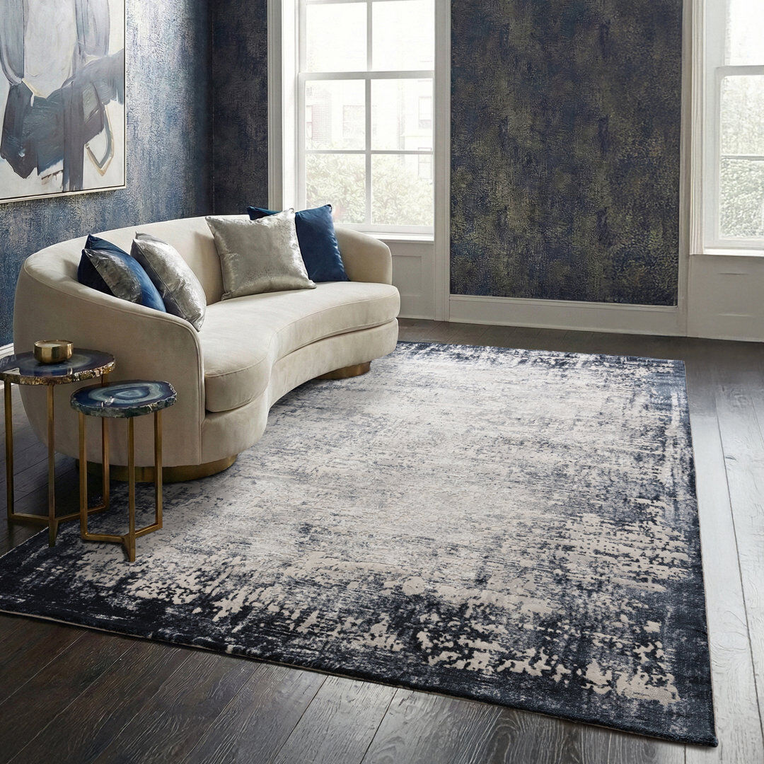Rio Abrienne Soft Border Blue/Grey Rug Blue Rectangle 80 x 150cm