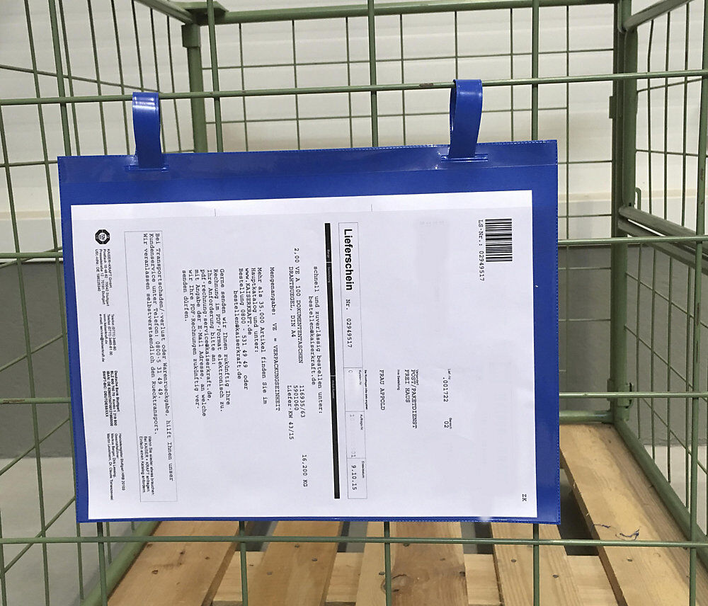 kaiserkraft Beschriftungstaschen, VE 100 Stk, mit Laschen für Gitterboxen, DIN A4, quer
