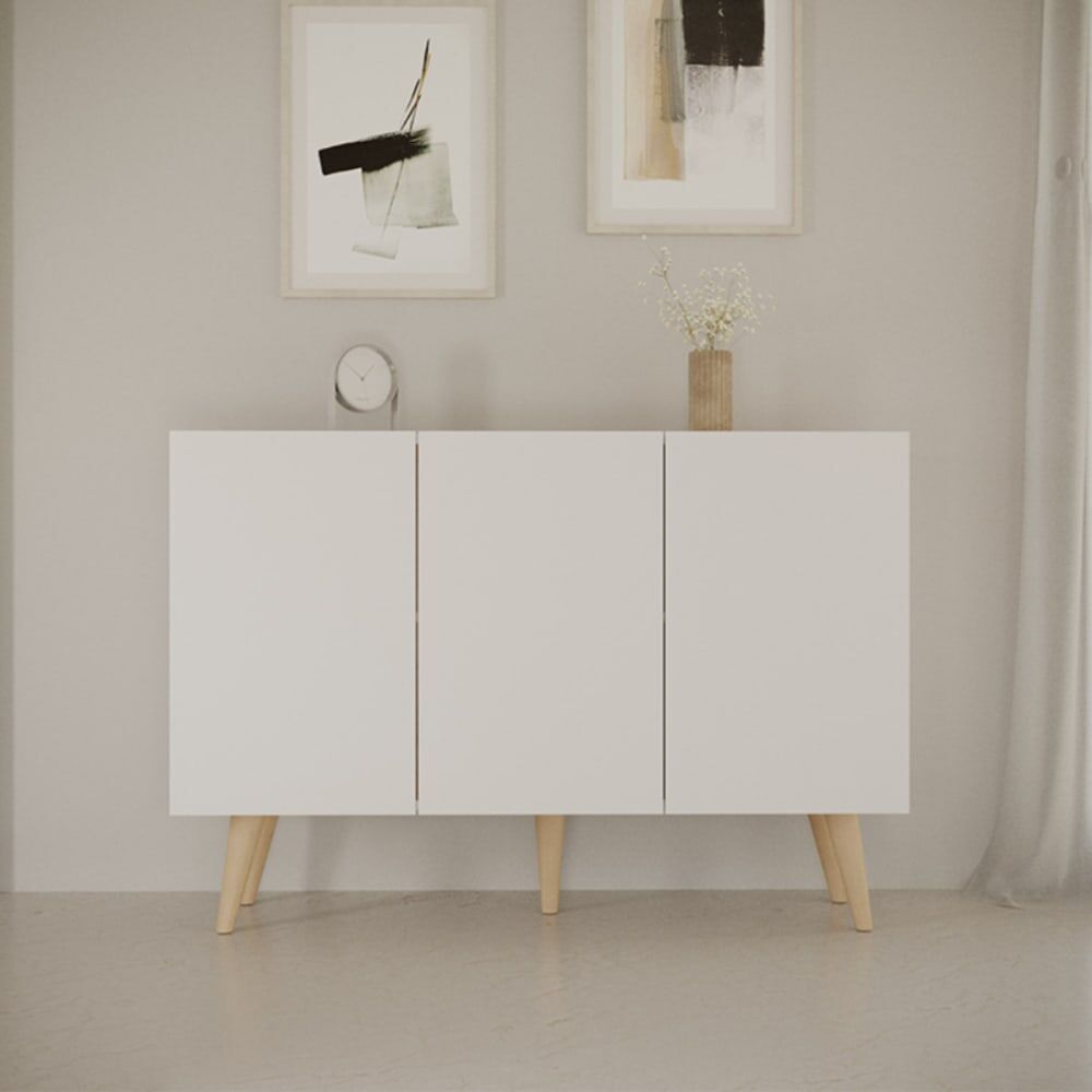 Petits meubles Buffet 3 portes panneaux blanc Blanc 120x40x96cm