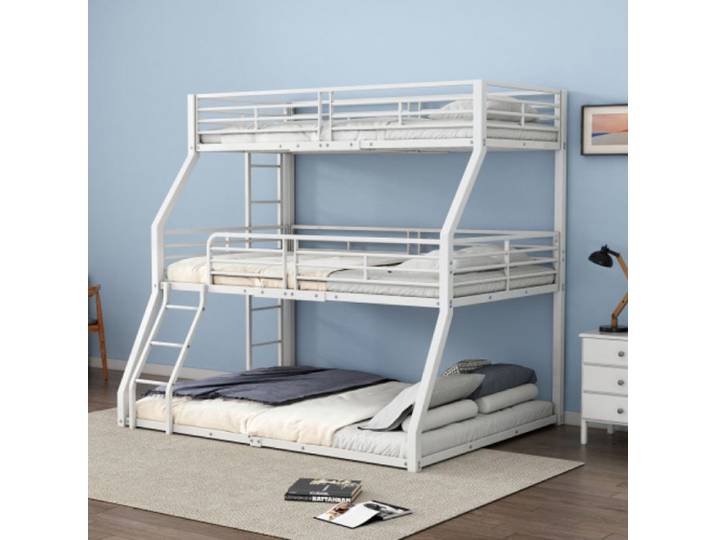 Lit triple superposé 3 places Cadre métallique en fer 90×200 cm 120×200 cm et 140×200 cm lit triple pour enfants et adolescents Bl