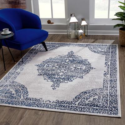 Teppich SANAT "Evra 7001 , auch als Läufer hältlich", blau (blau, hellgrau), B:80cm H:22mm L:150cm, Kunstfaser, Teppiche, Teppich, Wohnzimmer, Kurzflor, modern, Hoch Tief Struktur