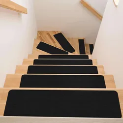 Treppenteppich Treppenstufen Teppich Stufenteppich Stufenmatte selbsthaftend Rechteckig Schwarz - 50 x 20 cm