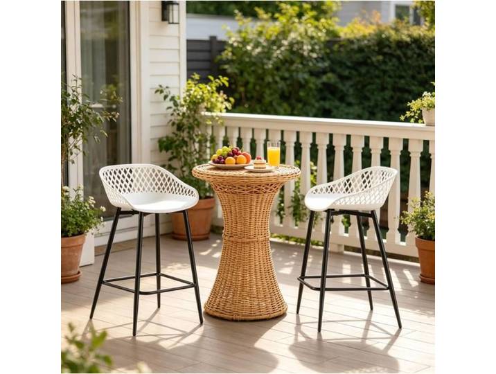 Tabourets De Bar Lot De 2 Blanc En PP Sièges Hauts Design FloraGrace Pour Cuisine Îlot Jardin Avec Repose-Pieds 47x48 5x84 5cm