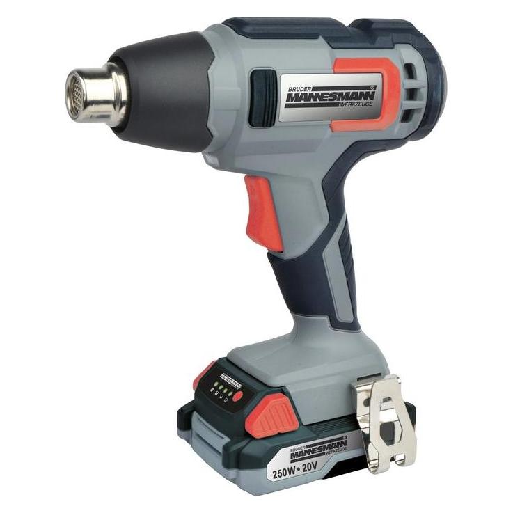 Mannesmann 20V Heissluftgebläse mit 2,0 AH Batterie, 20V Schnellladegerät und 4-tlg. Zubehör (M49530)