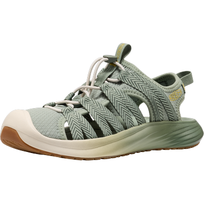 Sandale KEEN "WHISPER LITE", Damen, Gr. 41, Synthetik, grün (lily pad, cream gold), Textil, Schuhe Sandale, schnell trockneend, stoßdämpfend, sehr leicht