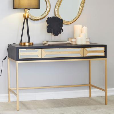 ARCILLA ELEMENTAL Black Wooden 3 Drawers Desk with Mirrored Front and Outlet