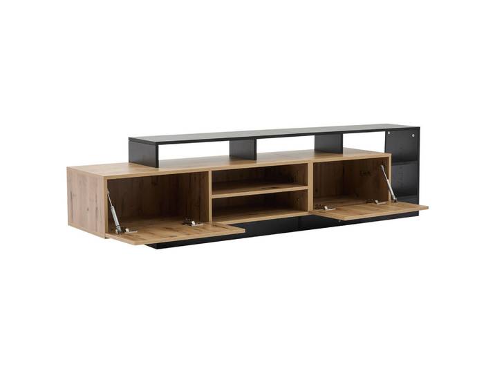Oxeza Tv-Element 190/40/48.5 cm Schwarz + Eiche mit LED-Anzeigen, Holz, Mode, Rechteckig, 40x48.5x190 cm, Wohnzimmer, TV Möbel, Lowboards, Lowboards stehend