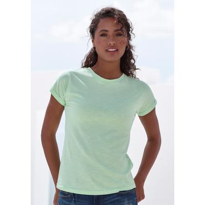 T-Shirt VIVANCE "aus Baumwoll-Qualität", Damen, Gr. 32/34, grün (lime), Jersey, Obermaterial: 100% Baumwolle, unifarben, Basic, bequem normal, Rundhals, mit Aufschlag Aufschlag, Shirts T-Shirt, mit melierter Optik
