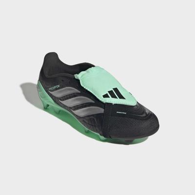 Fußballschuh ADIDAS PERFORMANCE "PREDATOR LEAGUE KIDS, FESTE BÖDEN, UMSCHLAGBARE ZUNGE", Herren, Gr. 35, grün (core schwarz, silber metallic, pulse mint), Synthetik, Textil, Schuhe Fußballschuh, für Rasen und feste Böden, gespielt bei der WM