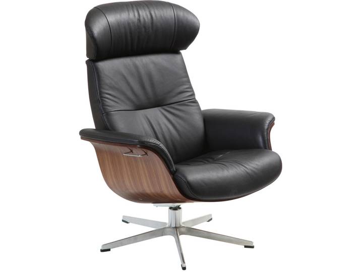 Conform Relaxsessel, Schwarz, Nussbaumfarben, Alufarben, Metall, Echtleder, Walnuss, furniert, 81x101x80 cm, Lederauswahl, Stoffauswahl, Wohnzimmer, Sessel, Relaxsessel
