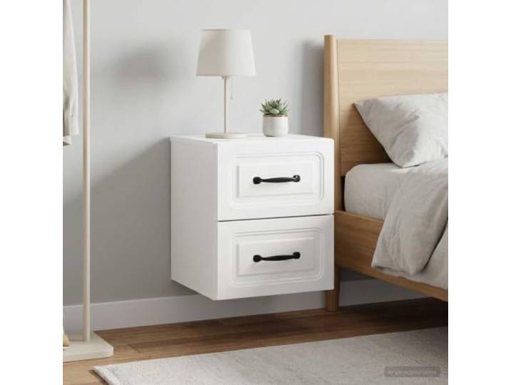 YUTAASU Wandmontierter Nachttisch 2 STK Hochglanz Weiß Holzwerkstoff, Schiebetüren, Stauraum, Schlafzimmer, Wohnzimmer, Gästezimmer