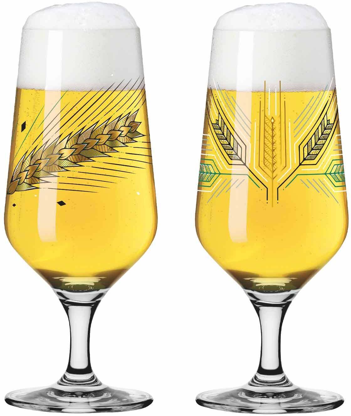 Bierglas RITZENHOFF "Biergläser Gerste Brauchzeit 374 ml 2er Set transparent", bunt (transparent), 2 tlg., Glas, Trinkgefäße, Bierglas