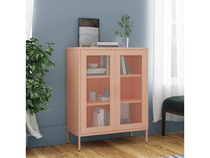 HPUYRFG Lagerschrank Rosa 80x35x101,5 cm Stahl mit Gittertüren Stahlkonstruktion, verstellbare Stellfüße, 2 Gittertüren, Einlegeböden, vielseitig nutzbar