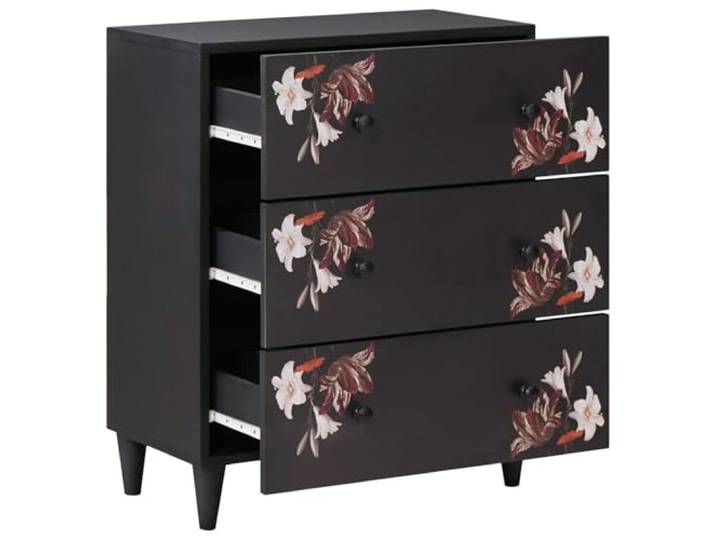 KLGBNCVE Stauraumschrank Mehrfarbig 60 x 33,5 x 75 cm Massivholz Mango Mangoholz und Holzwerkstoff, Messingknöpfe, florales Muster, zusätzliche Innenfächer, pflegeleicht