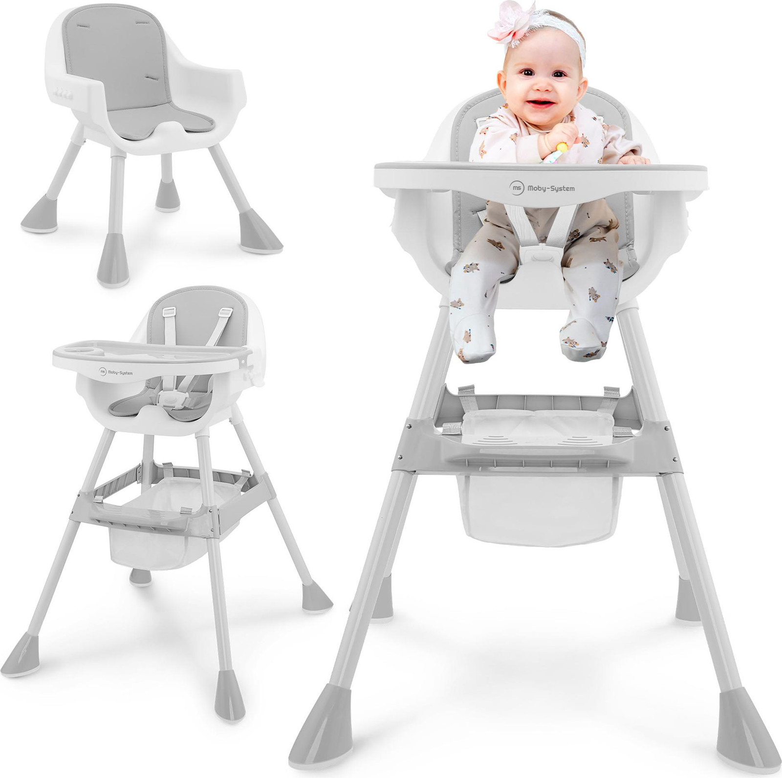 Moby-System Magnolia 2-in-1 kinderstoel, grijs