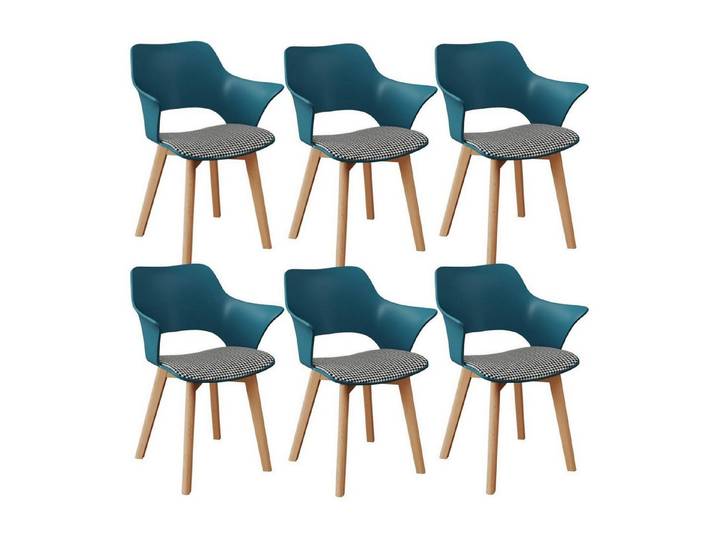 LuxusKollektion Esszimmerstuhl Esszimmerstuhl 6er Set Leinenkaro Armlehnen Pfauenblau 6er-Set