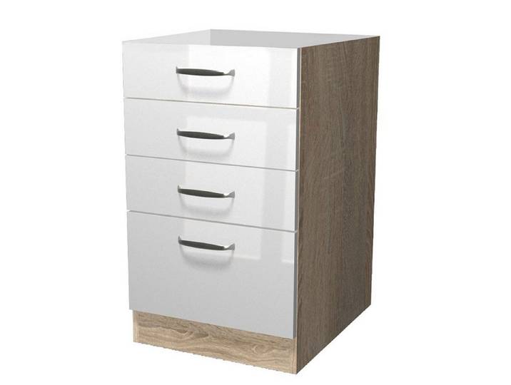 Flex-Well Schubkasten-Unterbau Schubkastenschrank ohne Arbeitsplatte - 50 cm breit - Hochglanz Weiß