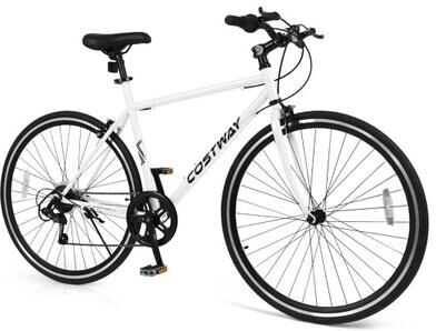 Costway 26 Inch Mountain Bike Adjustable with 6-Speed and All-terrain Rubber Wheels-White