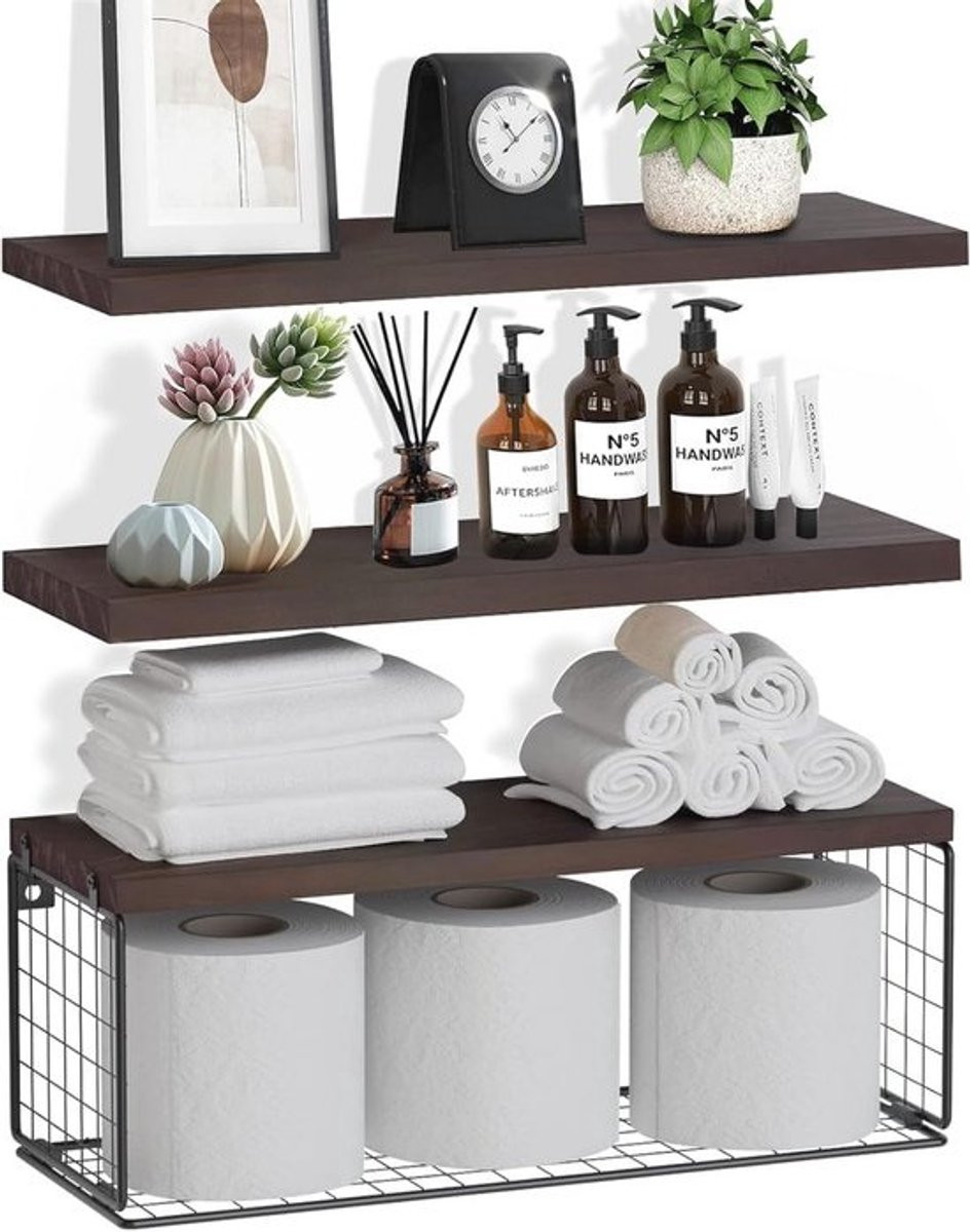 Wandplanken Set van 4 voor Badkamer, Kinderkamer, Woonkamer en Keuken - Houten Wandplanken