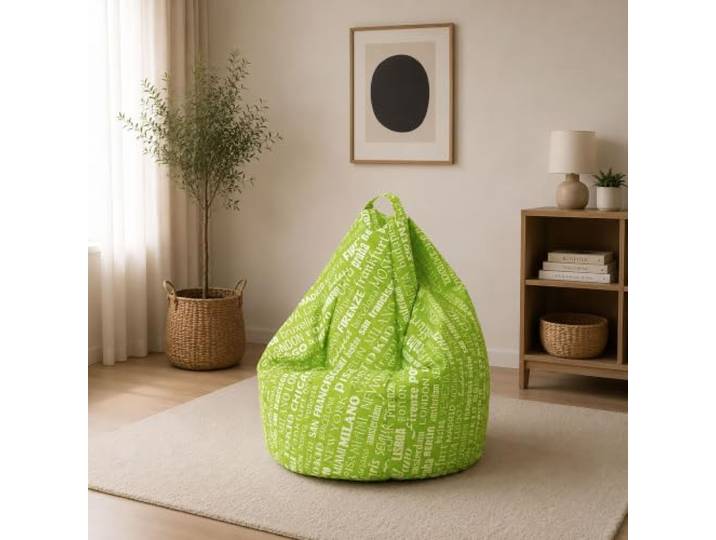 Dmora Sitzsack mit Schriftzugmuster, grün und weiß, Maße 80 x 120 x 80 cm