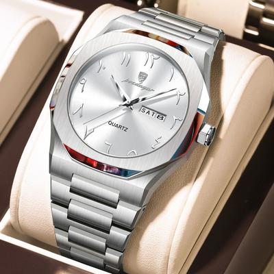 Uplifted Goods Mens Military Style Watch With Weekday Calendar And Waterproof Design silver White Face