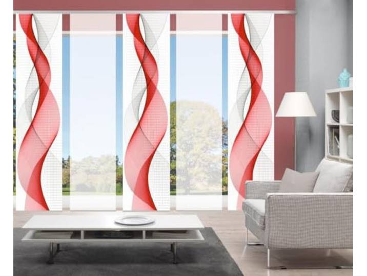 Home Fashion 95669, 5er-Set Schiebegardinen 'OPALIA' 5 x 245 x 60 cm inkl. Zubehör Farbe:, Farbe:rot