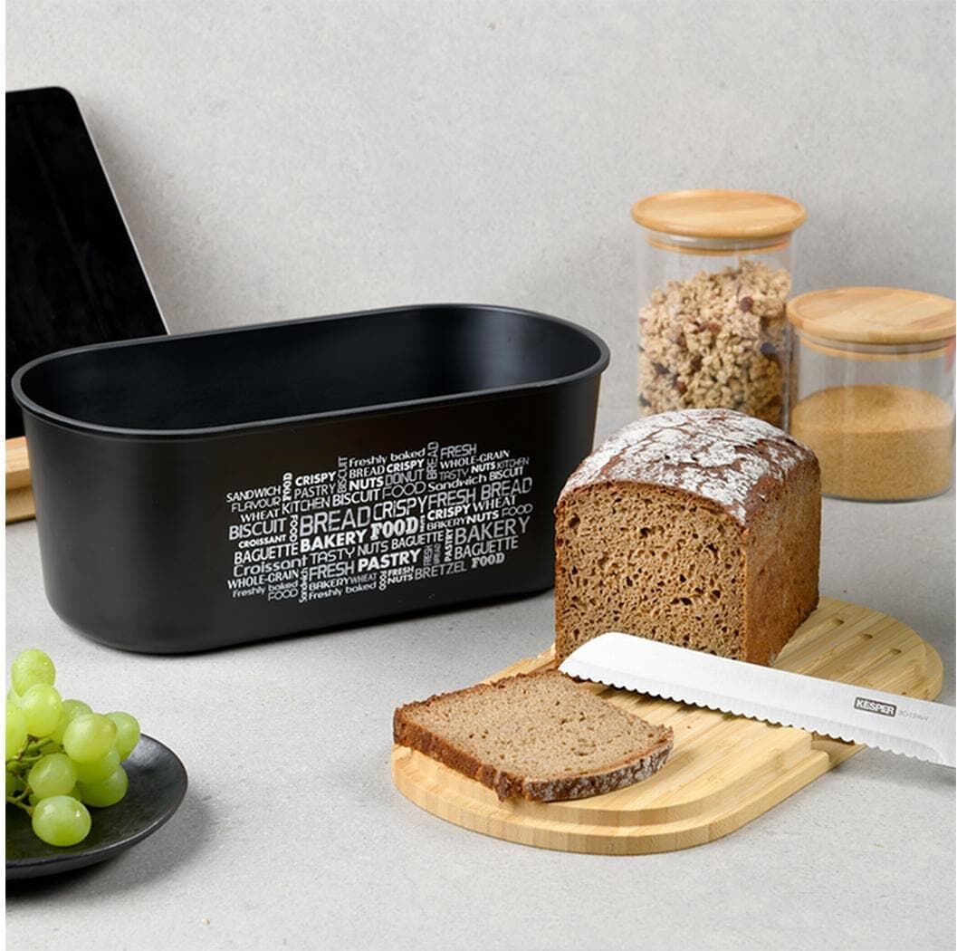 Brotkasten KESPER "Brotbox, FSC", schwarz, B:34cm H:18cm L:14,5cm, Bambus, Kunststoff, Lebensmittelaufbewahrungsbehälter, Brotkasten, Deckel als Schneidebrett verwendbar schwarz B/H/L: 34cm x 18cm x 14,5cm