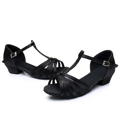 Weiße Riemchen-Lateintanzschuhe für Mädchen – bequeme und stylische T-Riemchen-Sandalen mit niedrigem Absatz und weicher Wildledersohle für Gesellschaftstanz und Salsa