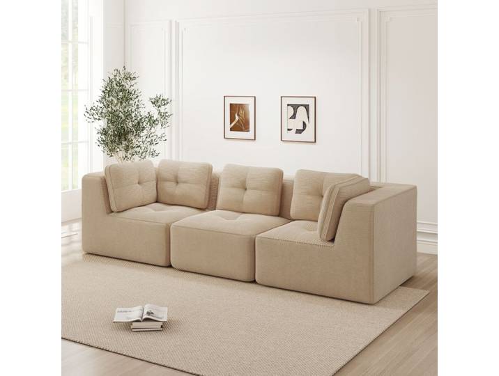 Canapé sans cadre de section: Pas besoin de structure Canapé-cordeau confortable Canapé d'angle modulaire Beige