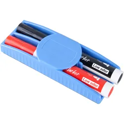 Tafelwischer, magnetisch, mit 2 Markern, Kunststoff, Filz, blau