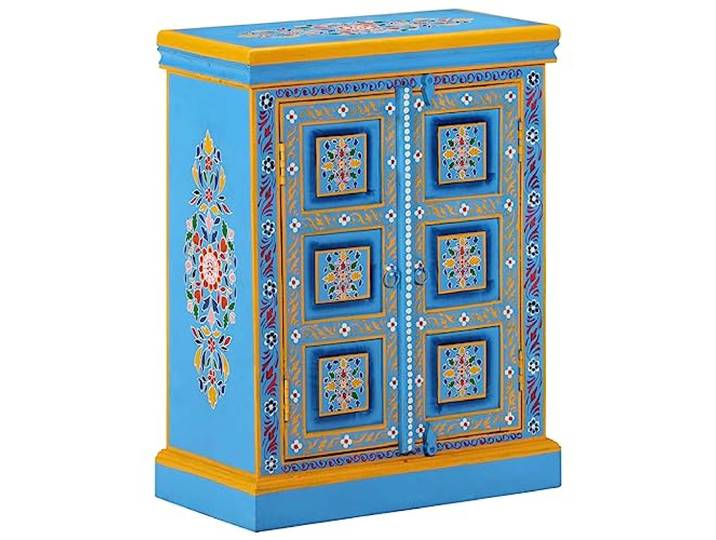 vidaXL Sideboard Massivholz Mango Türkis Handbemalt