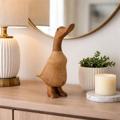 Sagebrook Home "Bamboo Duck Figurine Hand-Carved Design Casual Style - 8"" Brown, Tan - 8.5"""