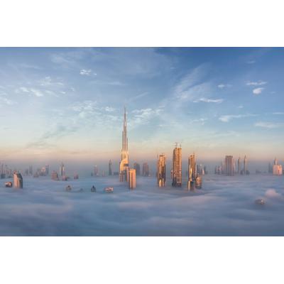 Fototapete PAPERMOON "Photo-Art KHALID JAMAL, IM NEBEL SINKEN", bunt, B:3,5m L:2,6m, Vlies, Tapeten
