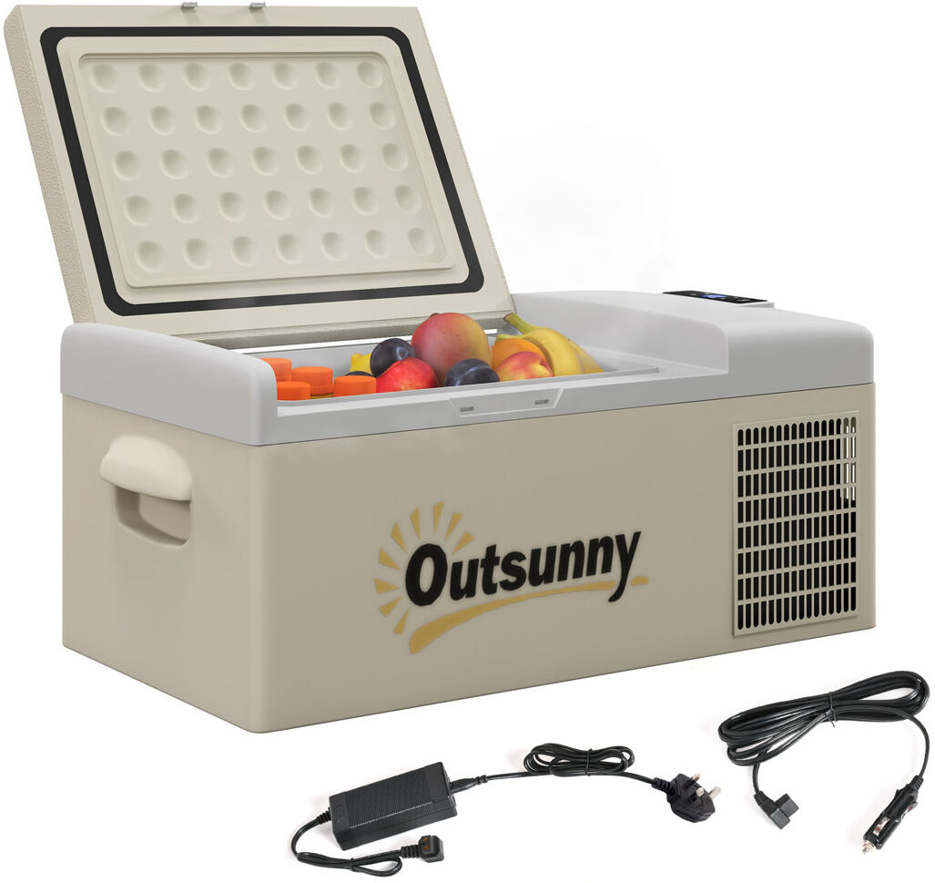Outsunny 16L Car Refrigerator Compressor Camping Fridge Down to -20℃ Brown 26cm H X 60cm W X 32cm D