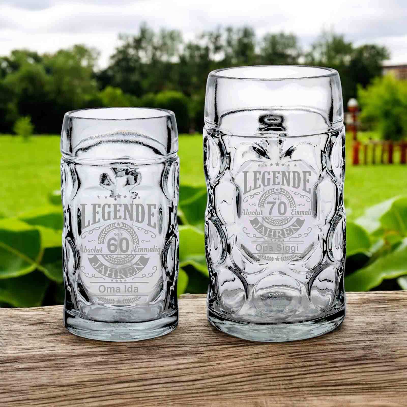 Bierkrug LUXENTU "Maßkrug mit Gravur Legende seit 30 Jahren 1,0 Liter transparent", bunt (transparent), 1 tlg., Glas, Trinkgefäße, Bierkrug