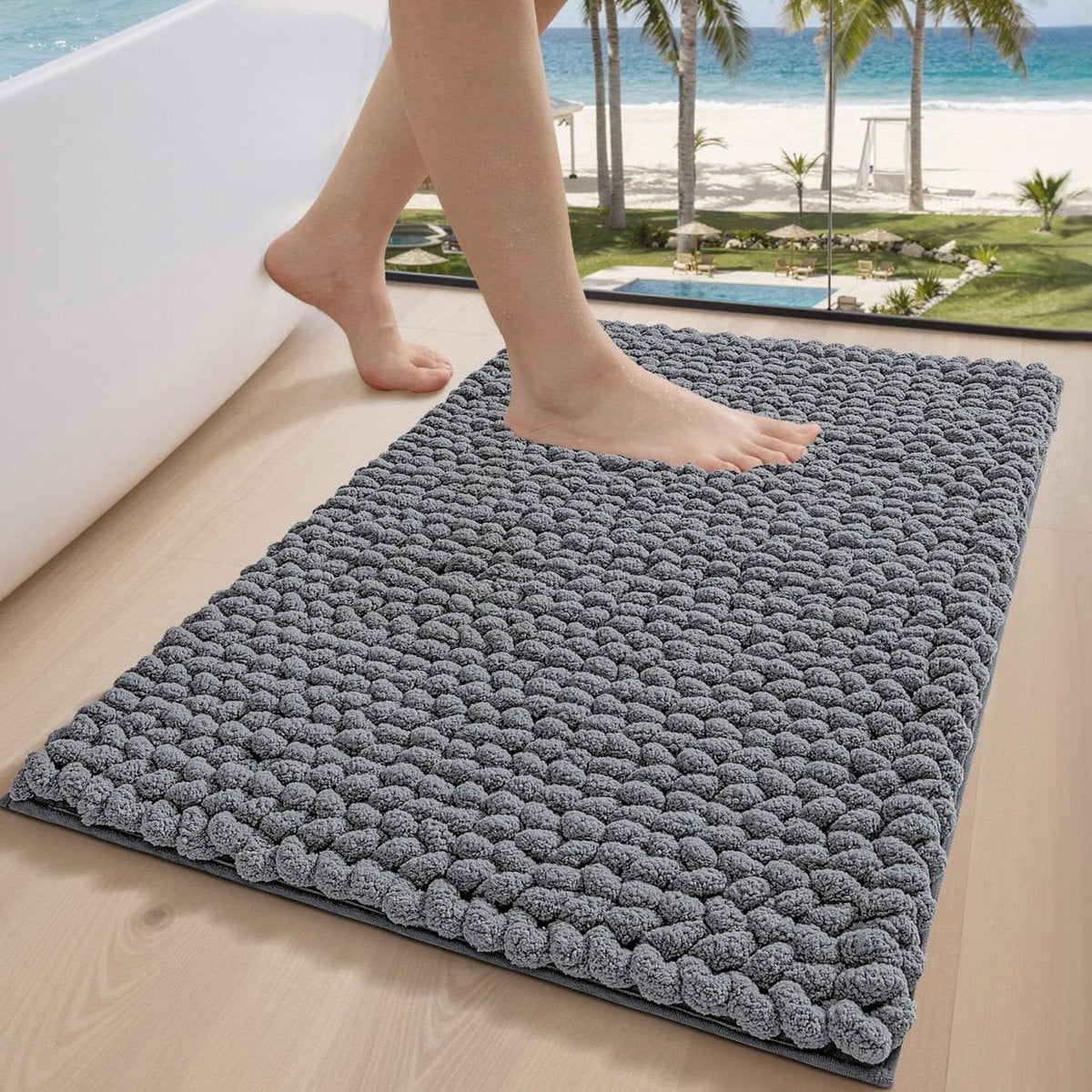 Chenille Badmat Grijs - Extra Zachte Badkamer Tapijt - 40 x 60 cm