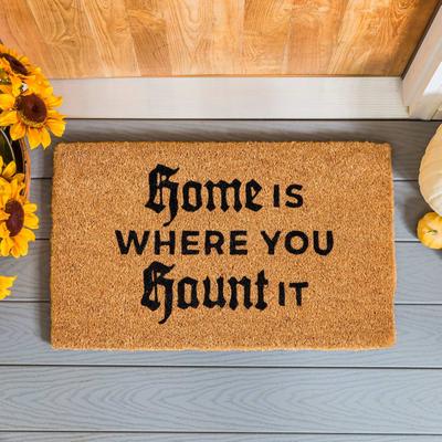 Evergreen "16 in. x 28 in. Nature Coir Halloween Greeting ""Home is Where You Haunt It"" Door Mat"