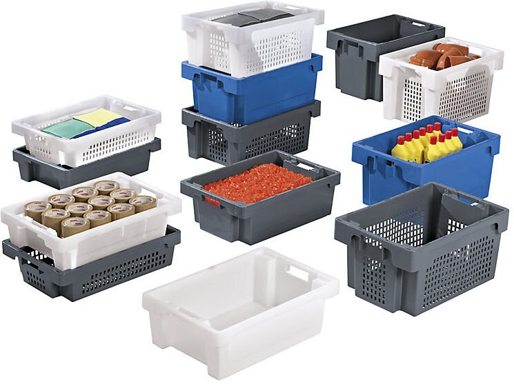 kaiserkraft Drehstapelbehälter aus HDPE, Volumen 60 l, Wände und Boden geschlossen, grau