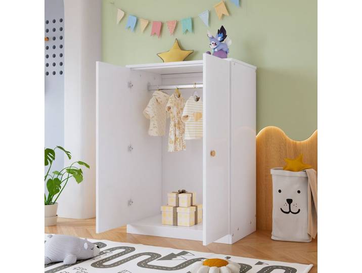 ROVRYN petite armoire 2 portes 80x50x120 cm avec tringle MDF blanc